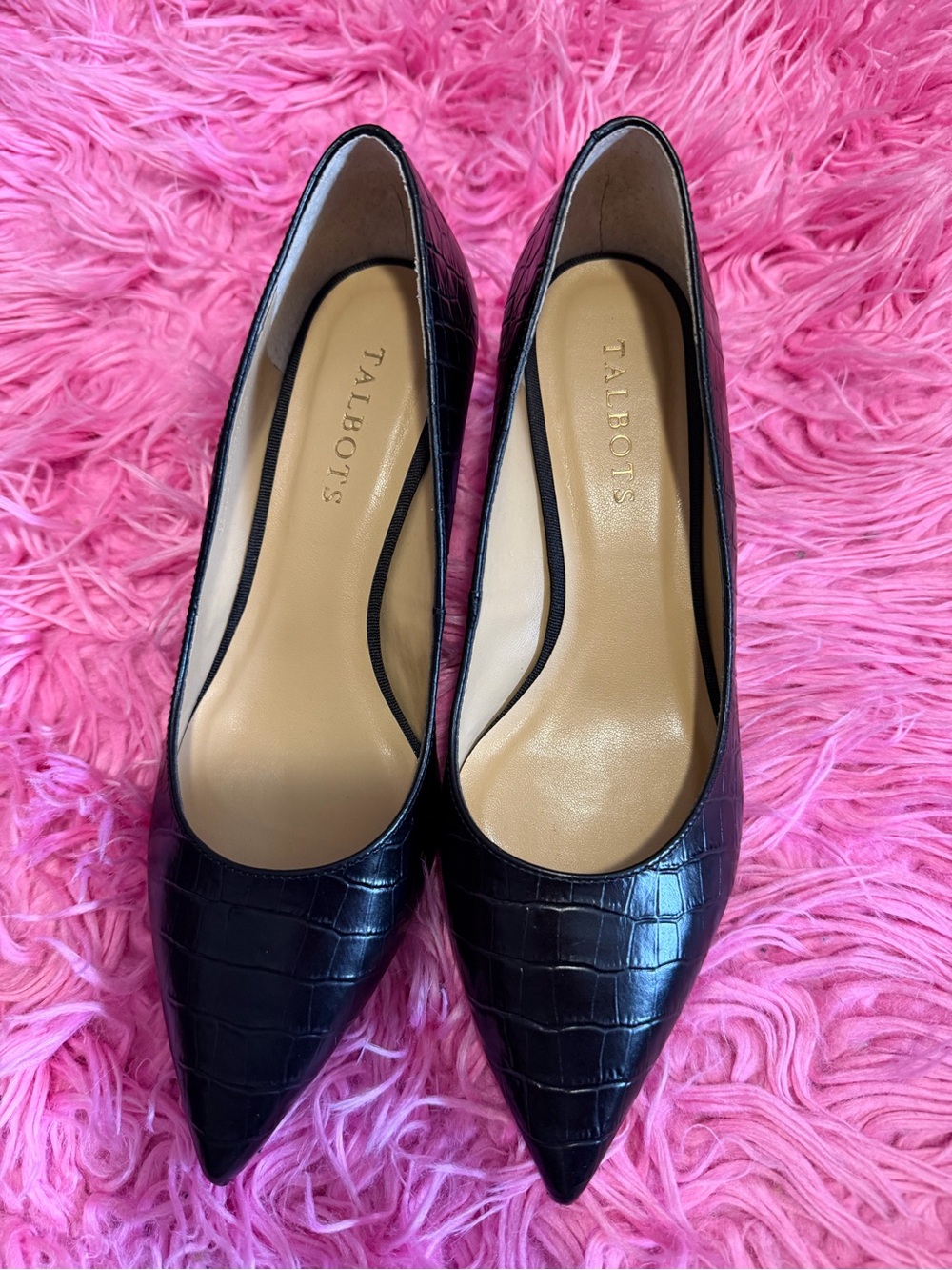 Talbots Black Croc-Embossed Pointed Toe Heels